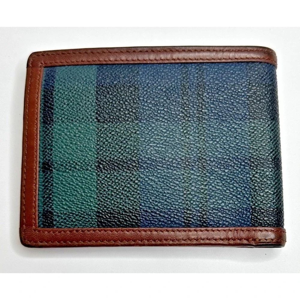 Ralph Lauren Polo Bifold Wallet Hunter Plaid Brown Leather Coin Pocket 90s